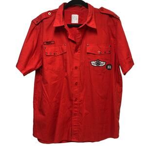 ENYCE Red Studded Embellished Short Sleeve Button Down Shirt Men's Size‎ Large